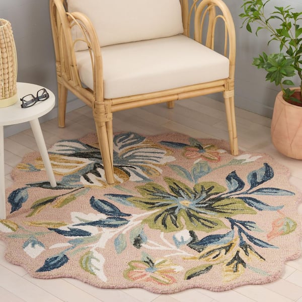 Jardin 6 ft. x 6 ft. Scalloped Pink/Blue Leafy Floral Area Rug