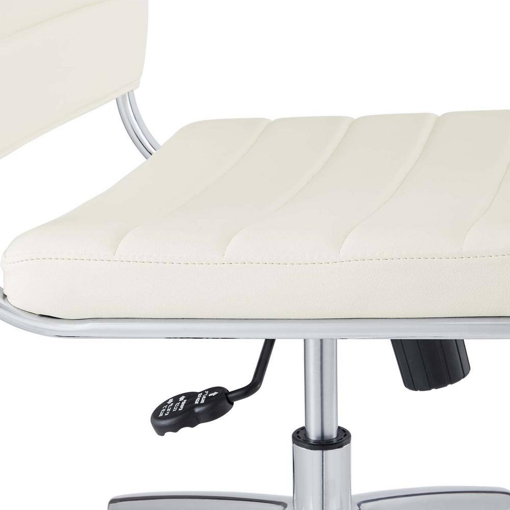 White Vinyl Armless Swivel Task Chair with Metal Base