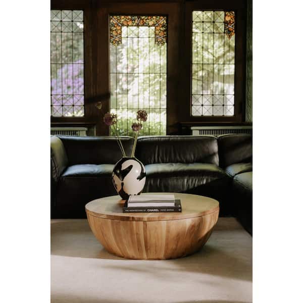 Unbranded Lenora 35.5 in. Natural Round Acacia Wood Coffee Table with Swivel Storage