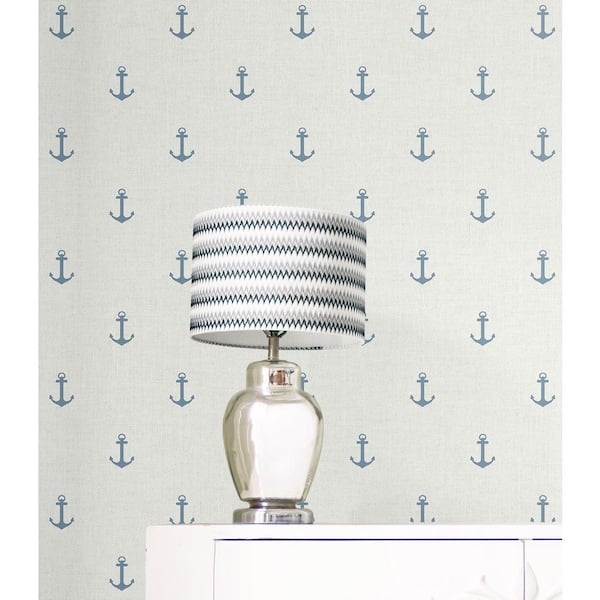 56 sq. ft. Blue Oasis Cape Cod Anchors Unpasted Paper Wallpaper Roll