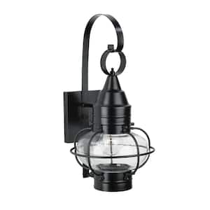 Classic Onion 1-Light Black Outdoor Small Wall Lantern Sconce with Clear Glass