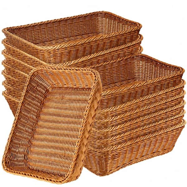 Brown Poly Wicker Rectangle Bread Serving Baskets 15.8 x 11.8 x 3.2 in 14 Piece Set 15.75 x 15.55 x 11.81
