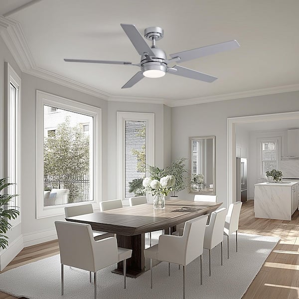 52 in. Indoor Chrome Ceiling Fan with LED Light, Remote Control, 6 Speeds, and Reversible Quiet Motor