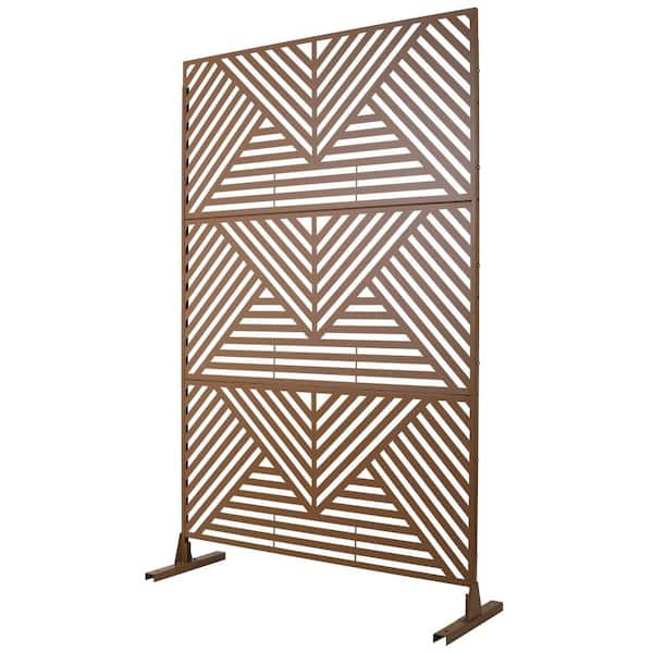 Outdoor and Indoor 6.3 ft. x 4 ft. Freestanding Decorative Privacy Fence Screen Brown Metal for Garden Fence