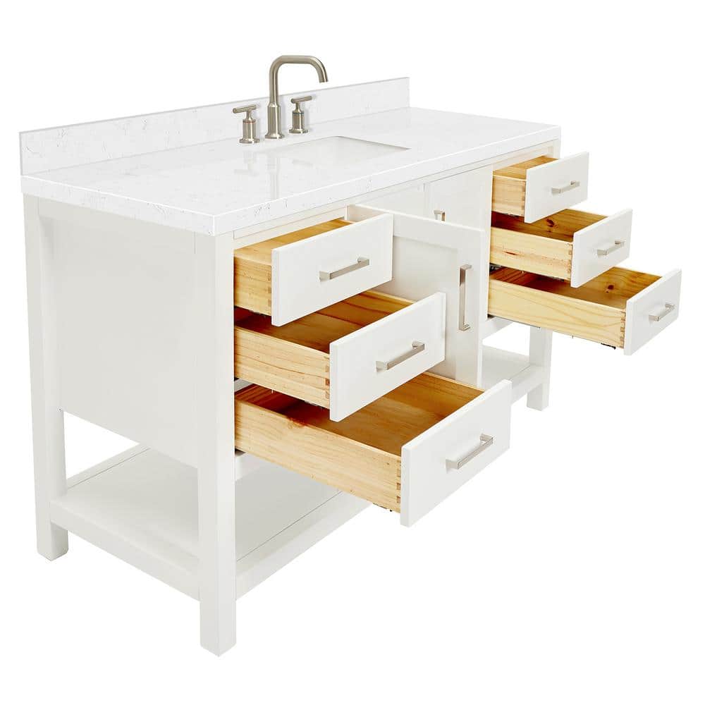 White 60" Single Sink Bathroom Vanity with Carrara Quartz Top