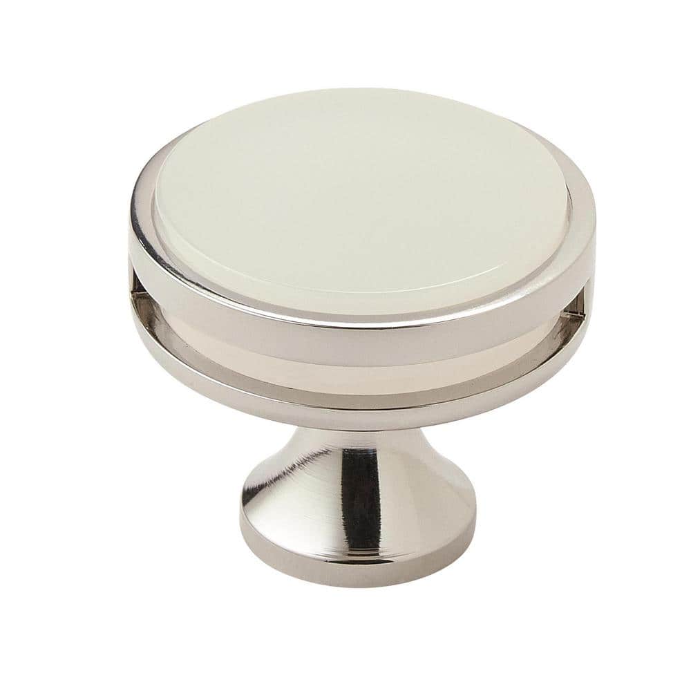 Oberon 1-3/8 in. (35mm) Modern Polished Nickel/Frosted Acrylic Round Cabine