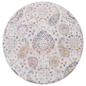 Madison Grey/Gold 7 ft. x 7 ft. Floral Geometric Paisley Round Area Rug