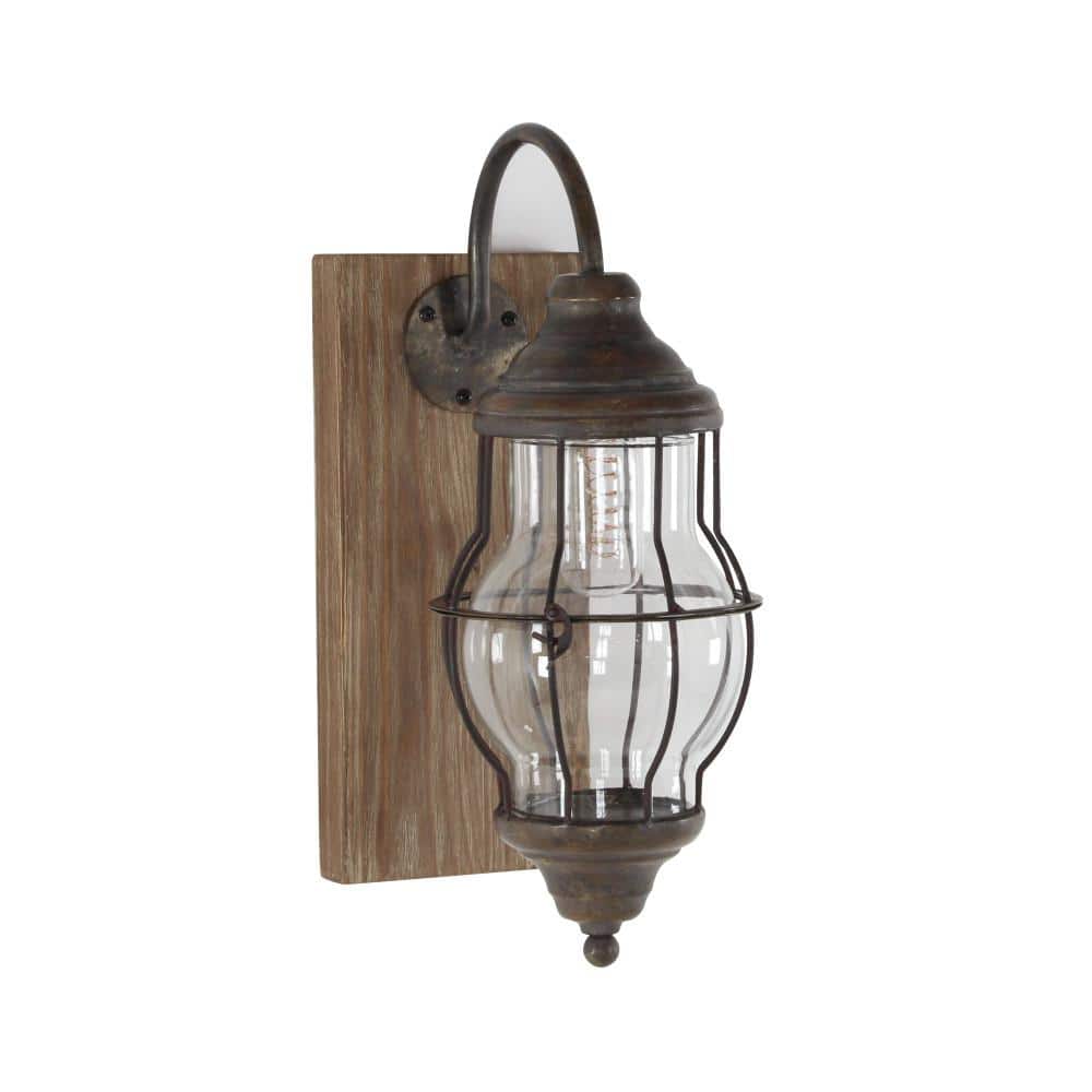 17" Black Iron and Wood LED Wall Sconce