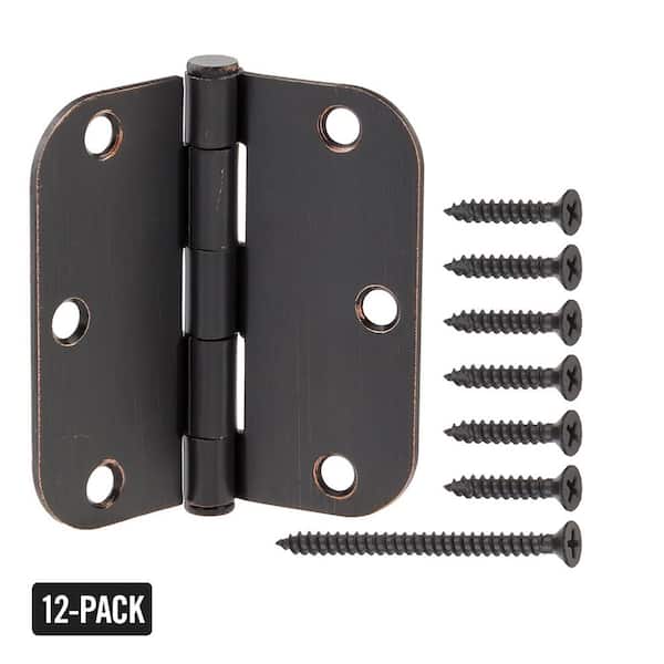 3-1/2 in. x 5/8 in. Radius Oil-Rubbed Bronze Squeak-Free Door Butt Hinge (12-Pack)