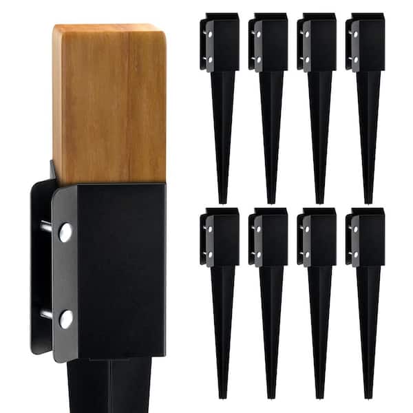 SVOPES Fence Post Anchor Ground Spike, 8 Pack, 24 x 4 x 4 Inches, Metal Black Powder-Coated Post Stake for Mailbox, Deck