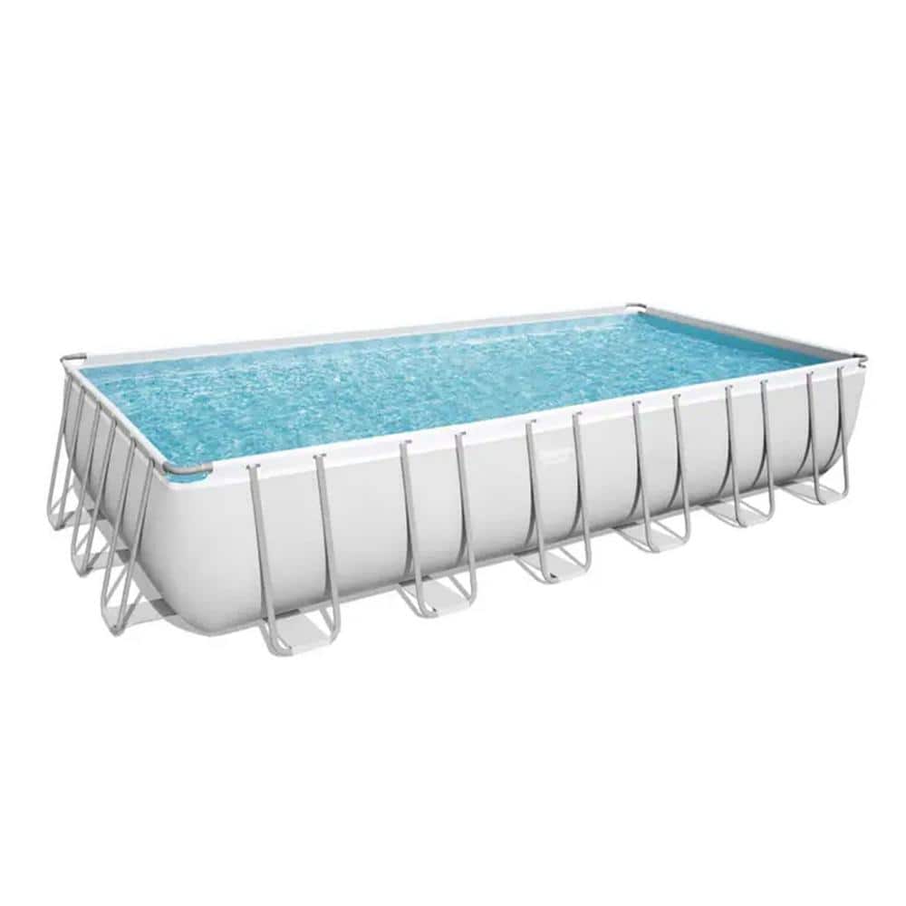 Bestway 24 ft. x 12 ft. Rectangular 52 in. Deep Metal Frame Swimming Pool with Taylor Pool Water Test Kit, White -  144433
