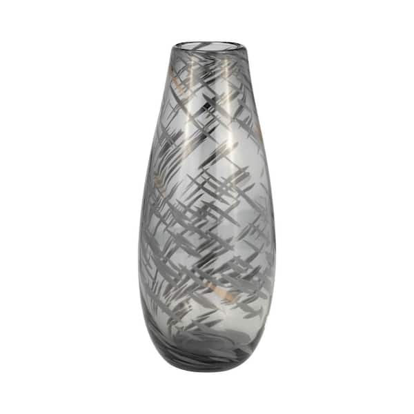 Liv & Skye 15 in. Black Glass Round Decorative Vase with Abstract Swirl