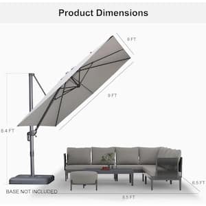 9 ft. Square Olefin Outdoor Patio Cantilever Umbrella Aluminum Offset 360° Rotation Umbrella in Light Gray