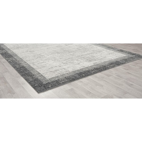 Celeste 4 ft. x 4 ft. Grey Tones Square Abstract Washable Area Rug