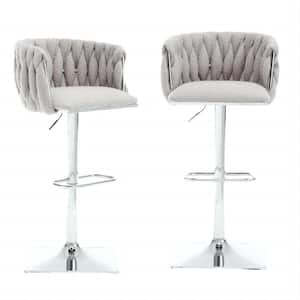 32.68 in. Light Gray Boucle Seat High Back Metal Frame Adjustable Hight Cushioned Bar Stool (Set of 2)