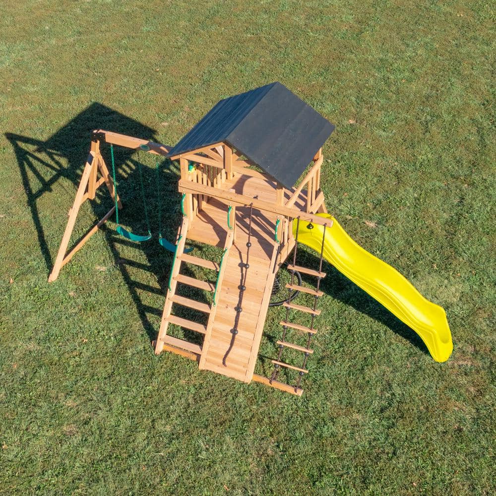 Cedar Endeavor Swing Set with Yellow Wave Slide