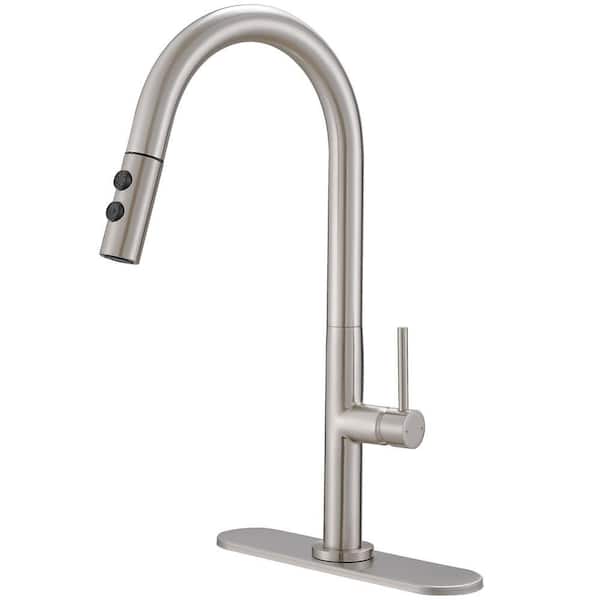Single Handle Pull Down Sprayer Kitchen Faucet with Advanced Spray Modern Brass Kitchen Sink Faucets in Brushed Nickel
