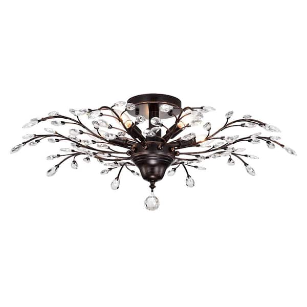 Jojospring Verna 30.7 in. Dia 5-light Antique Copper Finish Crystal Leaves Flush Mount