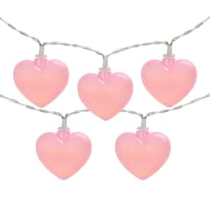 10-Count Pink Valentine's Day Heart LED String Lights, 4.5 ft., Clear Wire