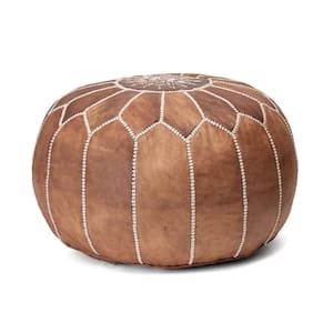 Handmade Moroccan Leather Filled Ottoman Brown Round Pouf