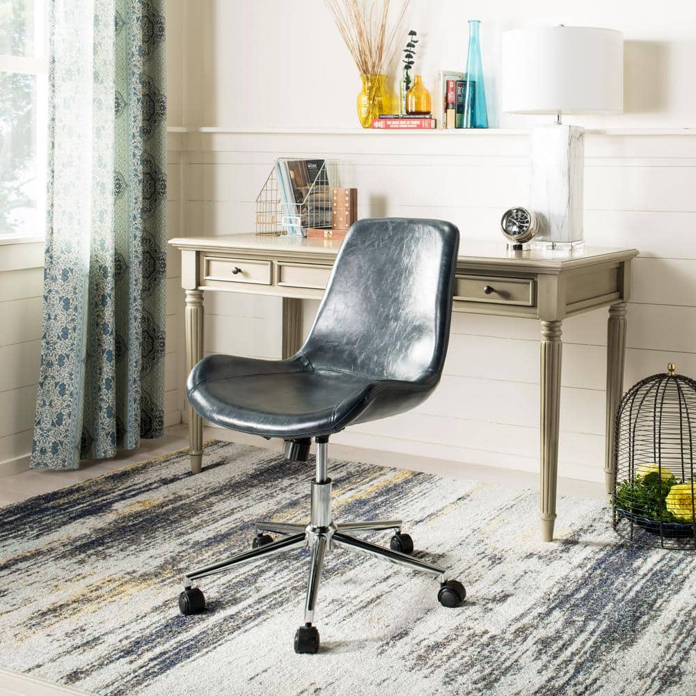 Transitional Dark Grey Faux Leather Chrome Swivel Desk Chair