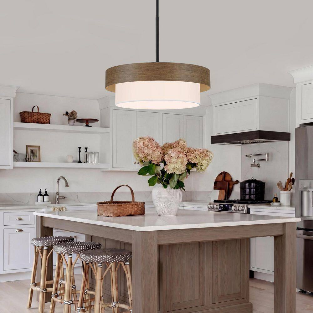 5-Light Black Farmhouse Drum Chandelier With Wood Texture and White Fabric Shade price history on PriceWatchPro