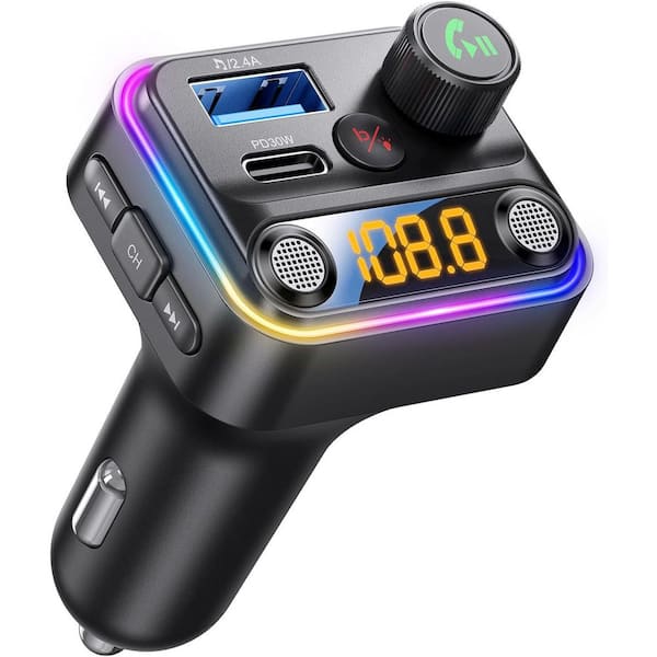Bluetooth 5.3 Car Adapter with Air Vent Installation DSP Noise Cancellation QC3.0 Type-C PD Charger FM Radio Transmitter