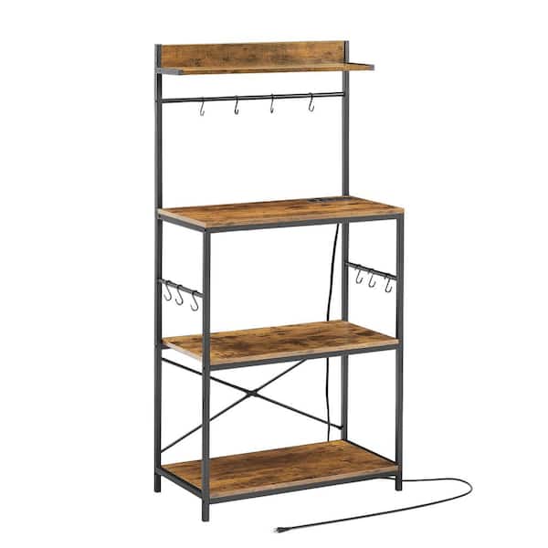 17 Stories 35.4” Bakers Coffee Bar Station Kitchen Storage Rack with Power  Outlet, Microwave Stand, Wire Basket, 6 S-Hooks, Kitchen Shelves & Reviews