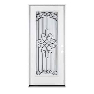 37.5 in. x 81.5 in. LH Inswing Wrought Iron Decorative Glass Alloy Snap-In Pre-Suspended Fiberglass Front Door Slab