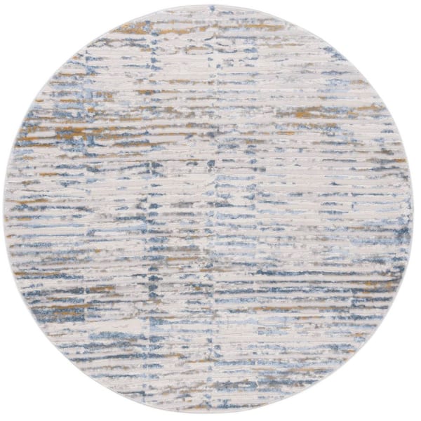SAFAVIEH Palma 7 ft. x 7 ft. Gray/Blue Distressed Striped Round Area Rug