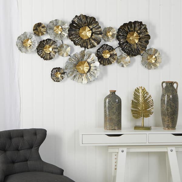 Nearly Natural 4.5 ft. x 2 ft. Layered Floral Black, Silver and ...