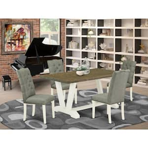 5-Piece Rectangle Distressed Jacobean Finish Solid Wood Top Dining table with 4 Chairs with Lattice Back