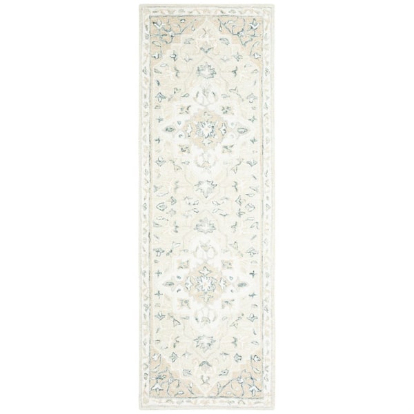 Micro-Loop Beige/Ivory 2 ft. x 8 ft. Medallion Border Runner Rug