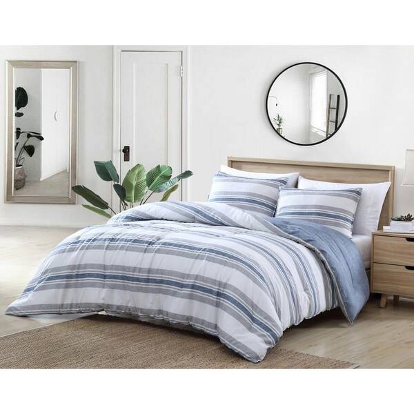 Nautica Bay Shore 2Piece Navy Blue Striped Cotton Twin Comforter Set