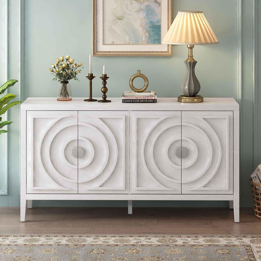 White MDF Buffet Cabinet with Round Metal Door Handle and Sideboard Door price history on PriceWatchPro