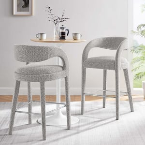 Pinnacle 30 in. in Taupe Silver Rubber Wood Boucle Upholstered Bar Stool Set of 2