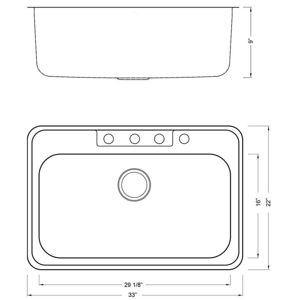 33'' Brushed Stainless Steel Single Bowl Drop-In Kitchen Sink