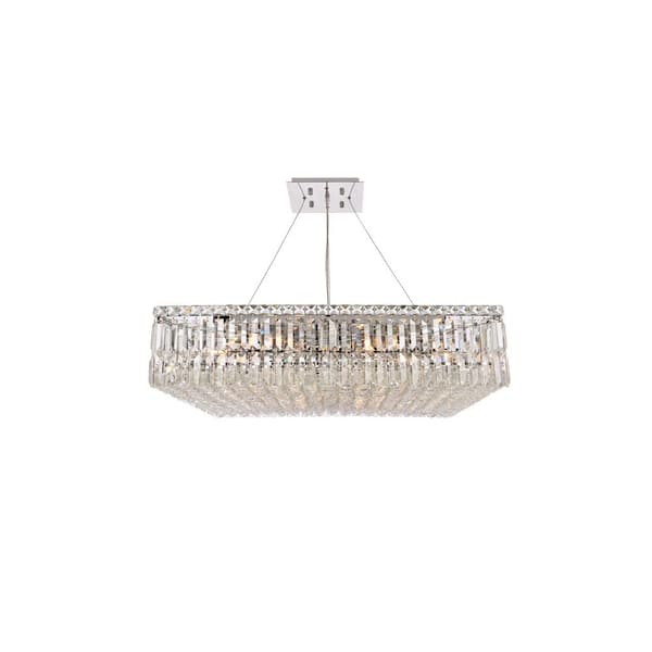 Unbranded Timeless Home 32 in. L x 32 in. W x 7.5 in. H 12-Light Chrome Contemporary Chandelier with Clear Crystal