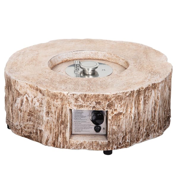 Uixe 28 in. x 10 in. H Round Exterior Faux Stone Propane Light Brown Fire Pit