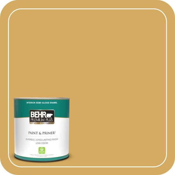 BEHR PREMIUM PLUS 1 qt. #350D-5 French Pale Gold Semi-Gloss Enamel Low Odor Interior Paint & Primer