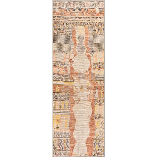 Cielo Abstract Spill Proof Washable Multicolor 2 ft. x 8 ft. Indoor Runner Rug