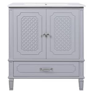 Karin 30 in. Single Sink Multi-Functional Vintage Freestanding Grey Bath Vanity with White Ceramic Top Unassembled