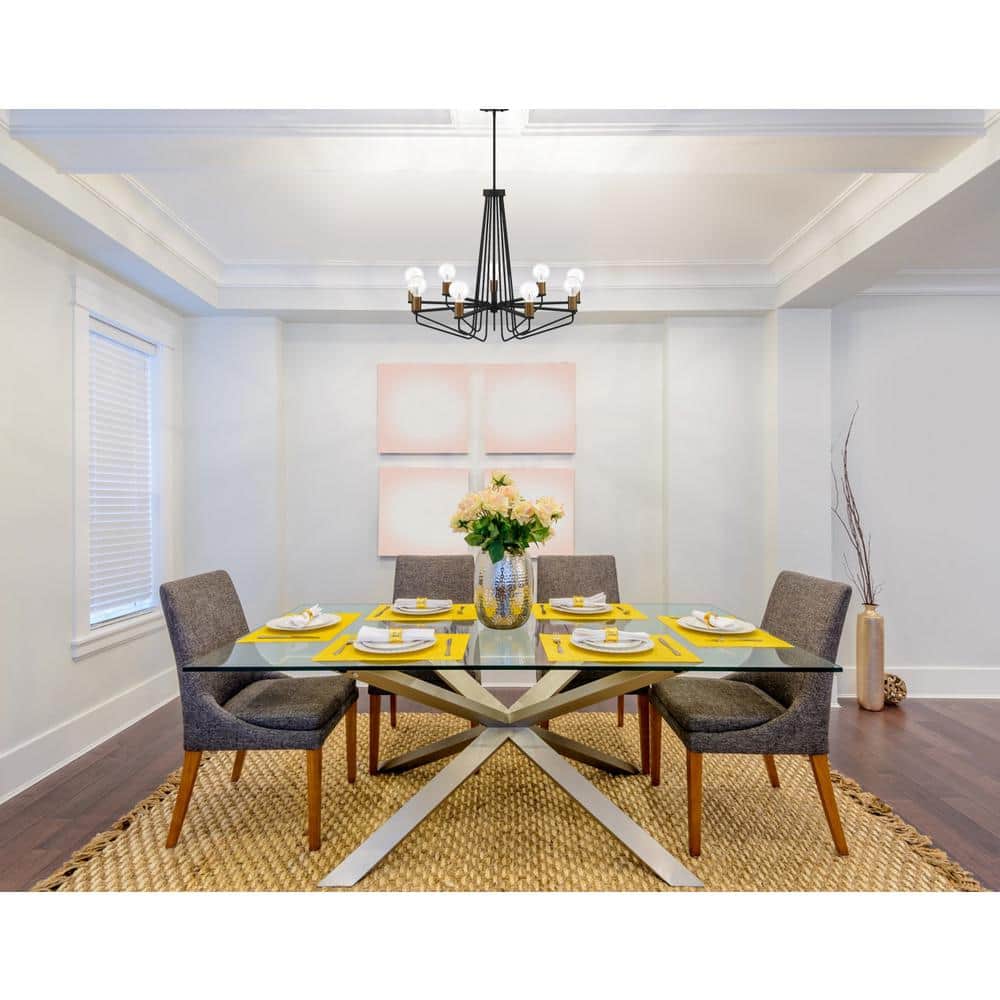 Ravella 27" Black Aluminum 9-Light Industrial Chandelier with Satin Brass Accents