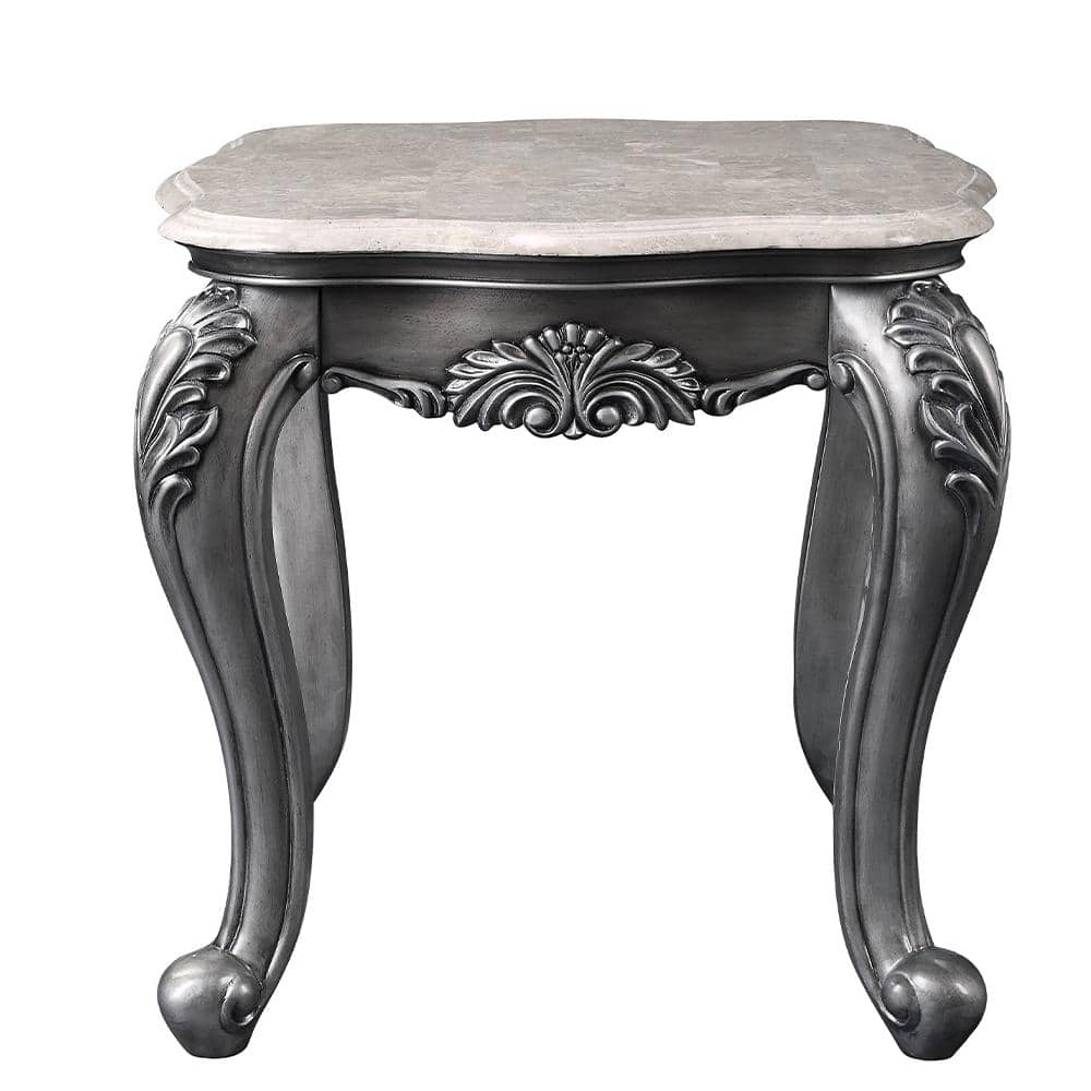 Ariadne Classic Marble Top Platinum Finish Wooden Coffee Table