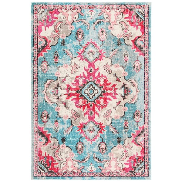 SAFAVIEH Madison Light Blue/Fuchsia 4 ft. x 6 ft. Border Floral Oriental Area Rug