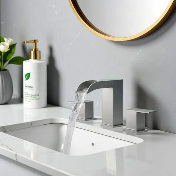 8 in. Widespread Double Handle Bathroom Faucet with Drip-Free 1.5 GPM Waterfall Design in Brushed Nickel