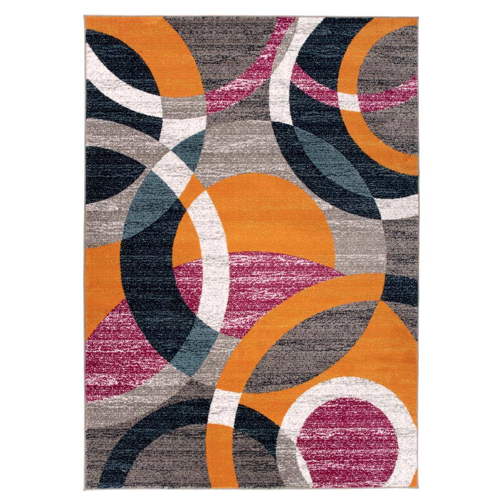 World Rug Gallery Modern Contemporary Circles Abstract Orange 3 ft. 3 in. x  5 ft. Indoor Area Rug 105Orange3x5