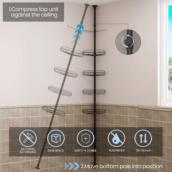 Dracelo Black 4-Tier Adjustable Shelves Shower Caddy Corner for
