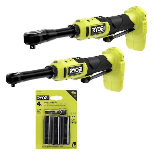 ONE+ HP 18V Brushless Cordless 1/4 in. and 3/8 in. Extended Reach Ratchets (Tools Only) with Impact Socket Set (4-Piece)