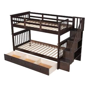 Dorm Espresso Stairway Twin-Over-Twin Bunk Bed with 3-Drawers for Bedroom
